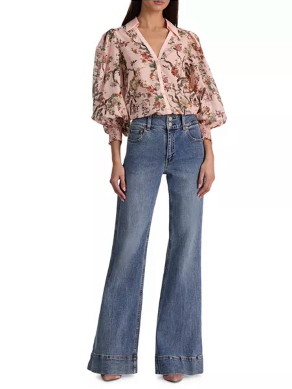 Alice +Olivia Charis Floral Pink Blouse in Sunset Grove English Rose Sz L NWT - Picture 4 of 16